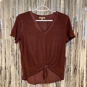 Burgundy tie front top